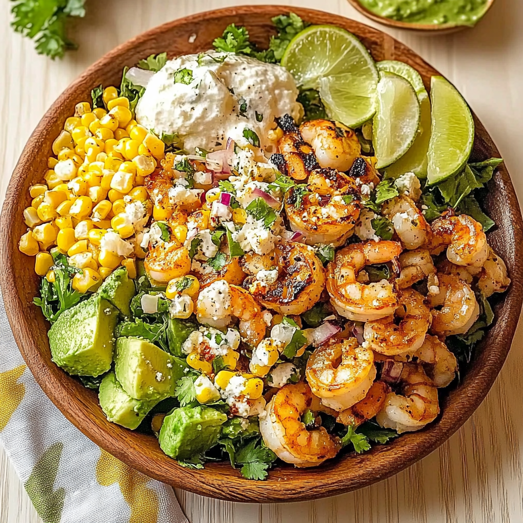 Recipe preparation for mexican street corn shrimp salad