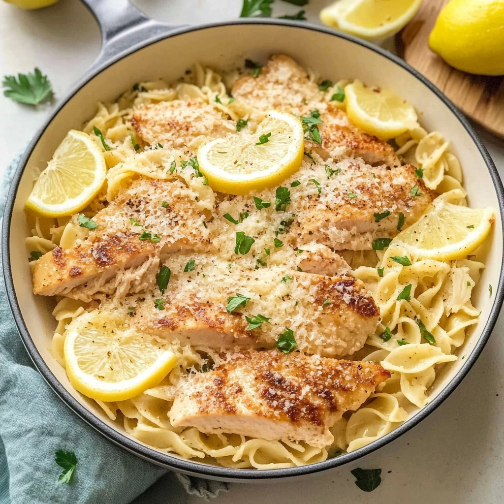Recipe preparation for lemon chicken pasta