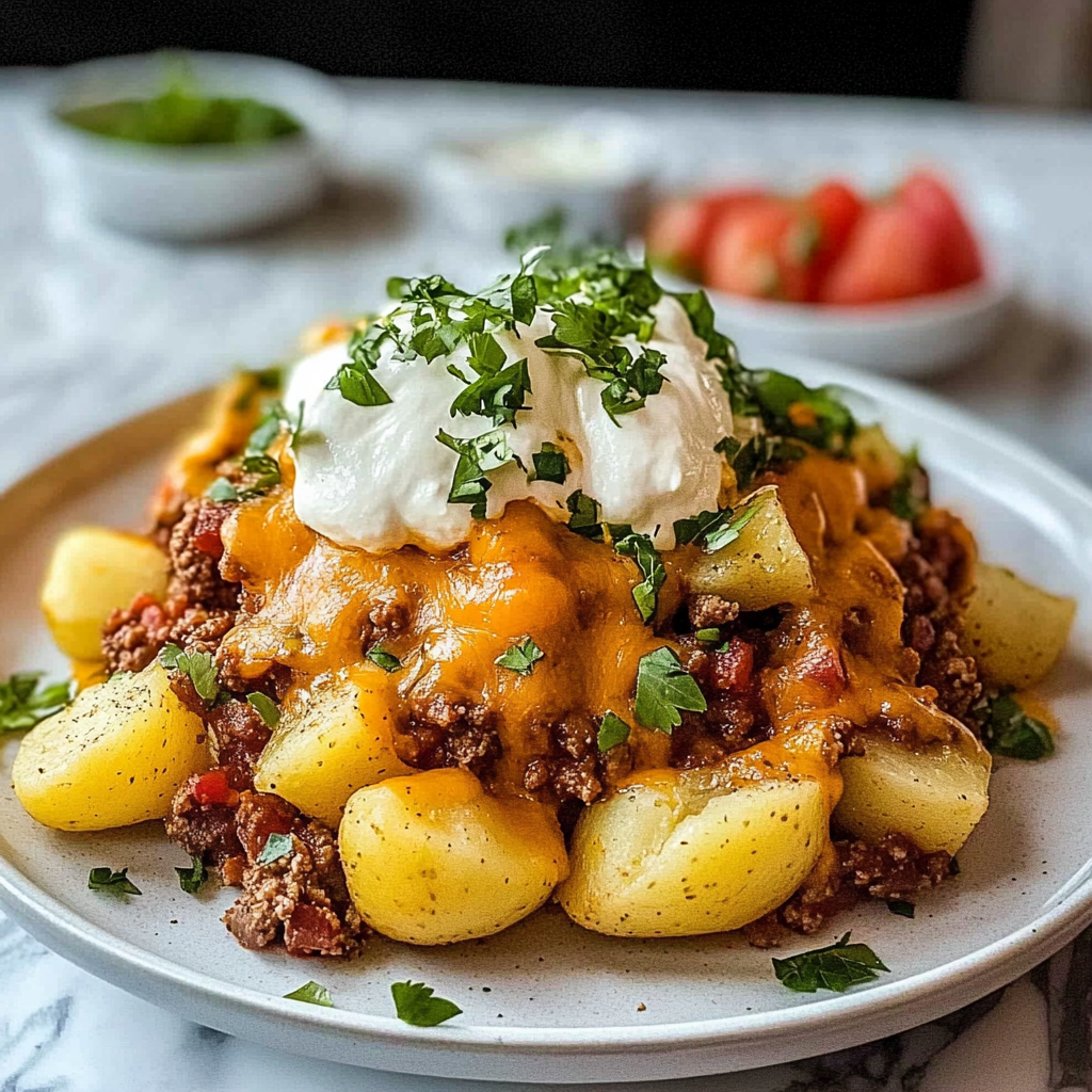 Recipe preparation for cheesy taco potatoes