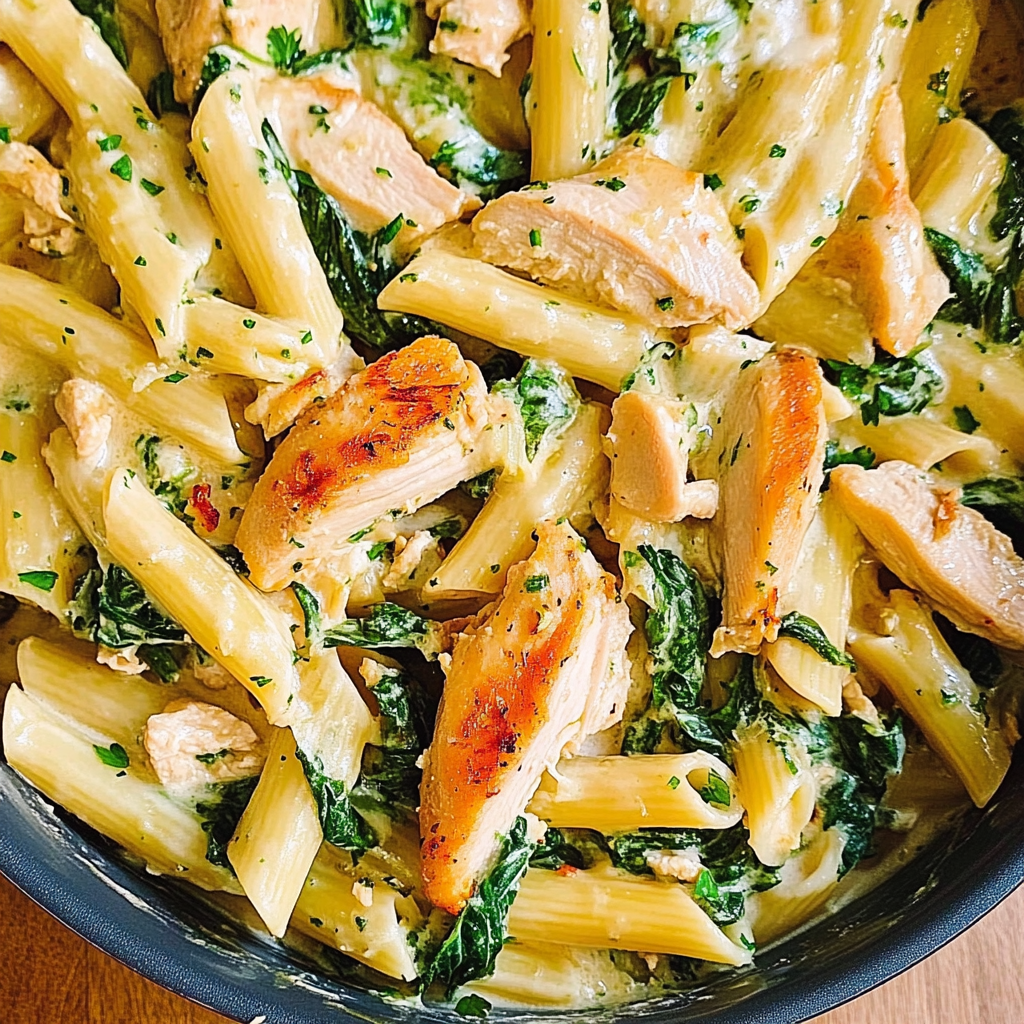 Recipe preparation for chicken spinach artichoke pasta