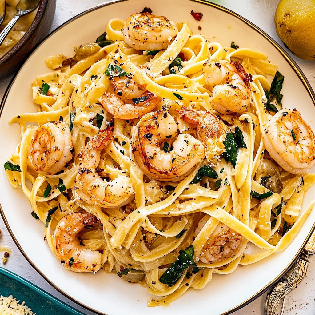 Recipe preparation for Garlic Butter Shrimp Pasta