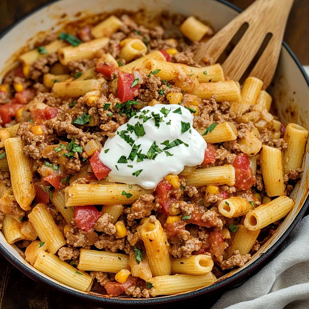 Recipe preparation for southwest ground beef pasta