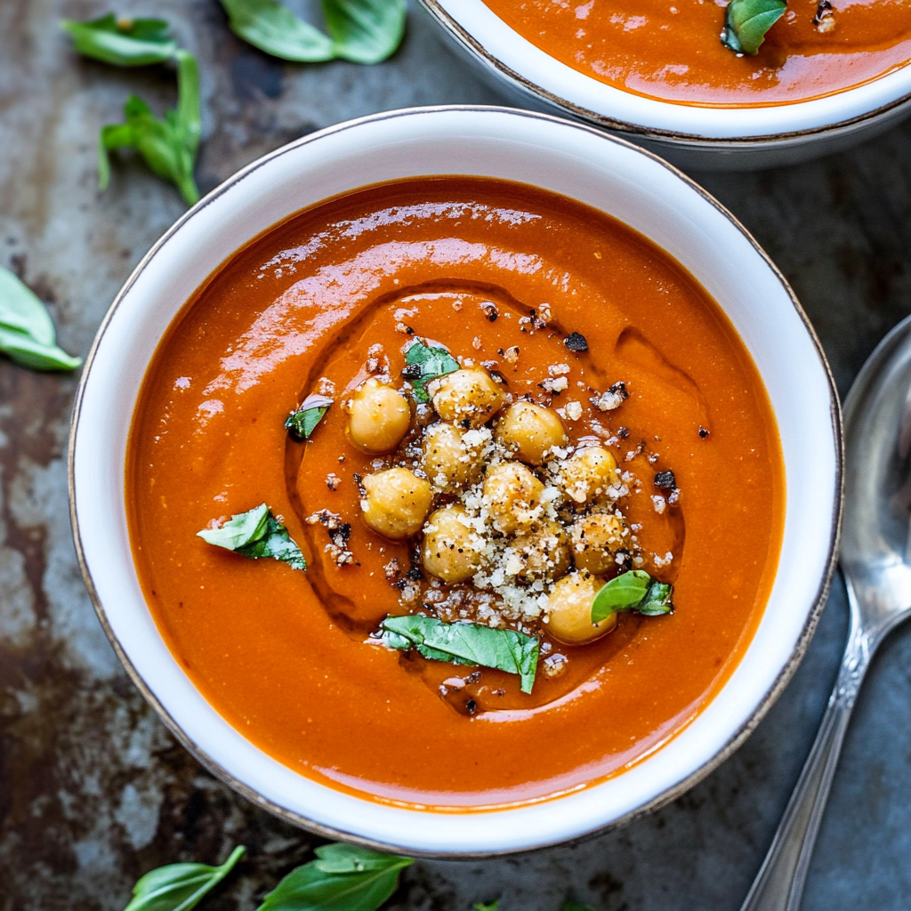 Recipe preparation for instant pot creamy tomato soup with crispy parmesan chickpeas