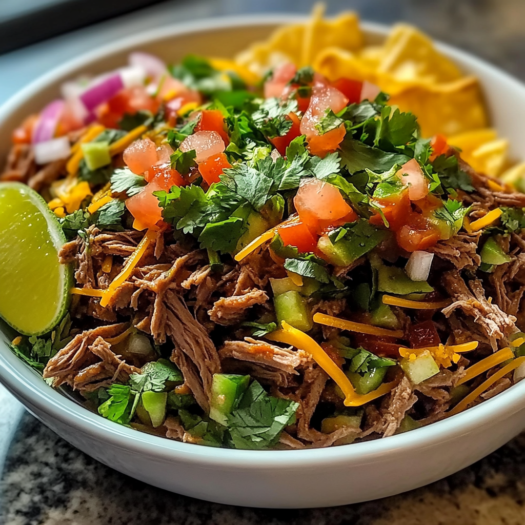 Recipe preparation for Taco Salad with Shredded Beef