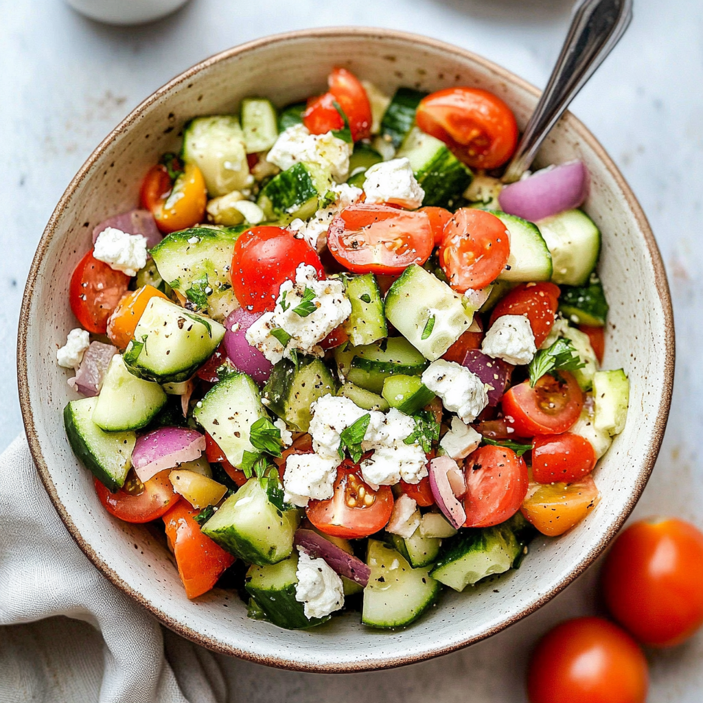Recipe preparation for tomato cucumber salad