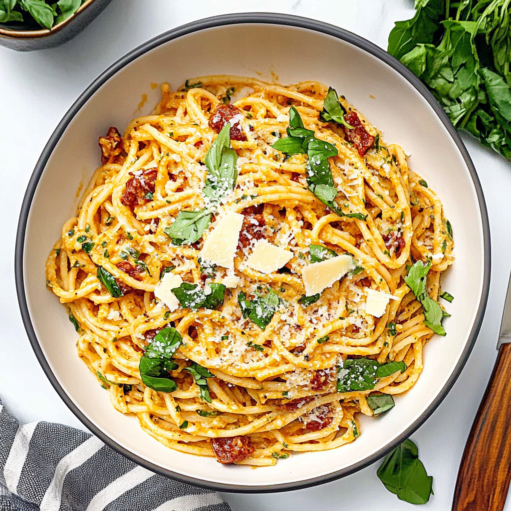 Recipe preparation for creamy tomato pasta