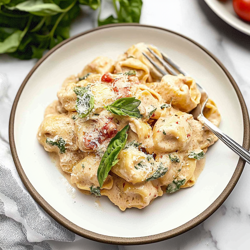Recipe preparation for creamy tuscan chicken tortellini