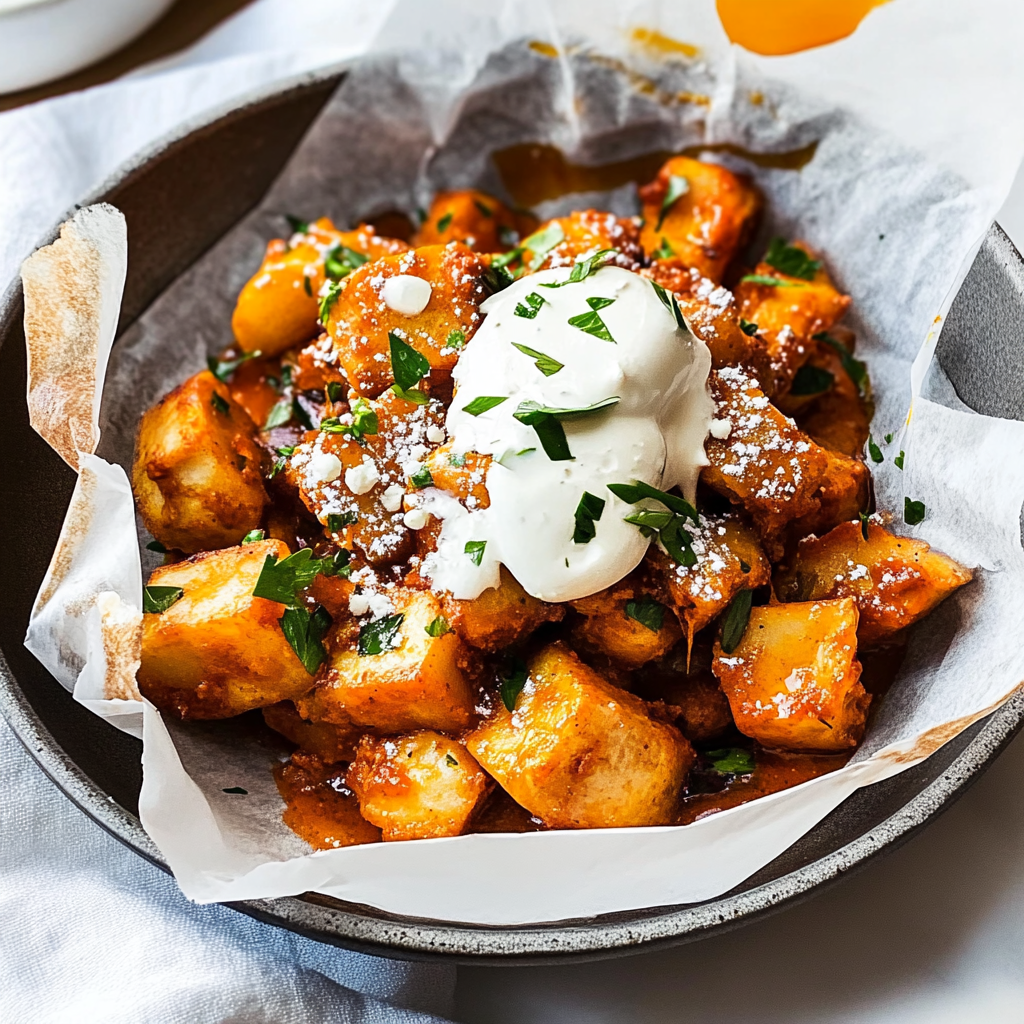 Recipe preparation for patatas bravas
