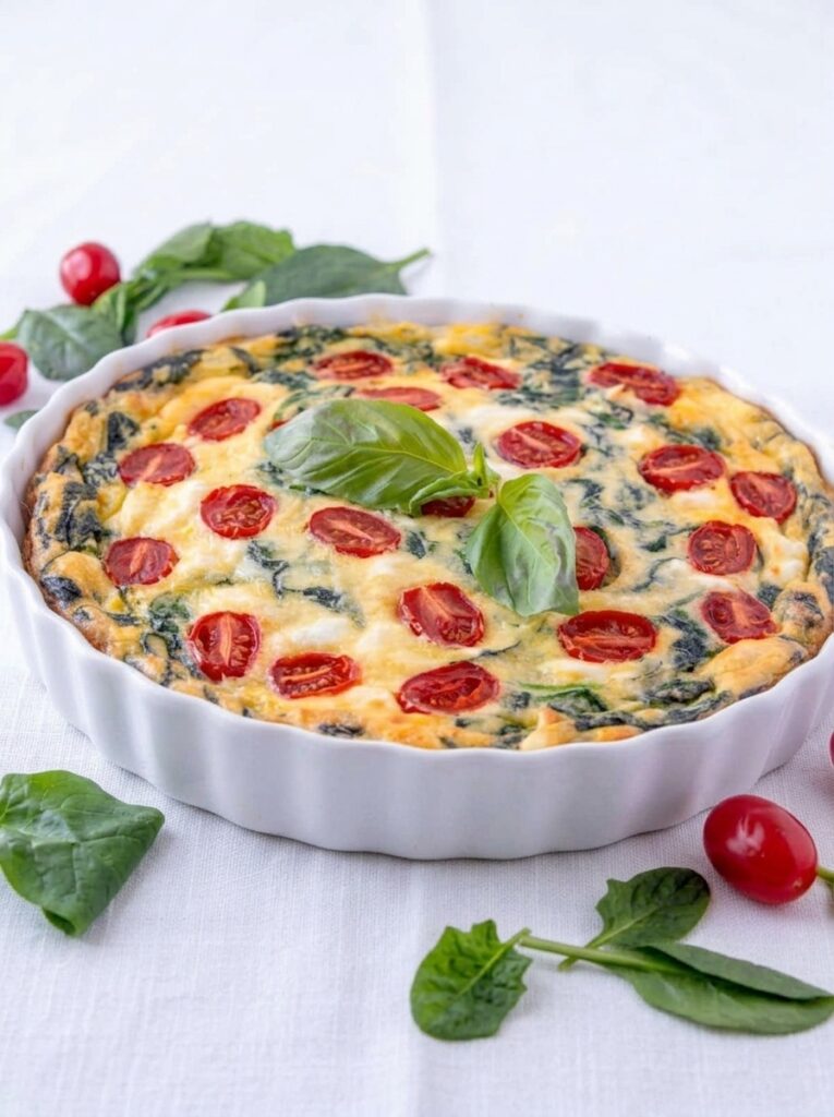 Spinach, Tomato and Feta Crustless Quiche for Healthy Meals